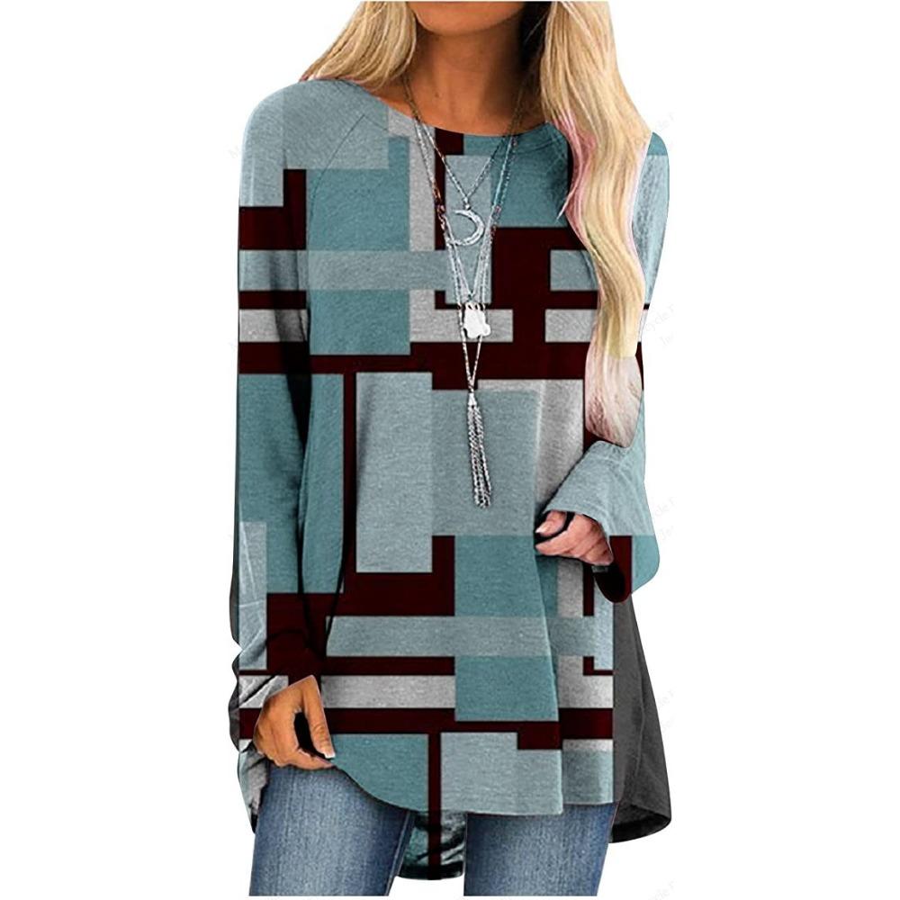 

2025 Модная летняя женская футболка Простая цветочная 3D-печатная футболка для женщин с круглым вырезом и длинным рукавом Женская футболка Туники XS