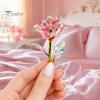 Exquisite Translucent Flower Colorful Rainbow Artificial Rose Flower, Faux Crystal Forever Preserved Transparent Pink Petals Eternal Gifts for Grandma