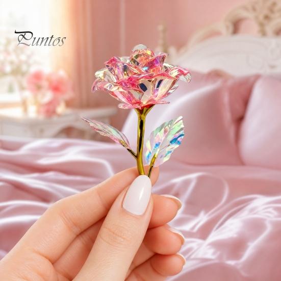 Exquisite Translucent Flower Colorful Rainbow Artificial Rose Flower, Faux Crystal Forever Preserved Transparent Pink Petals Eternal Gifts for Grandma