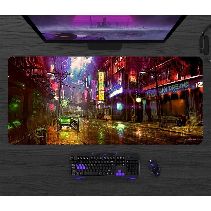 Cyberpunk Gaming Mouse Pad Anime Xxl Mouse Pad Neon City Signs Desk Mat Gamer Large Mousepad Keyboard Mat Laptop Computer Carpet