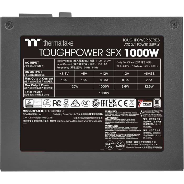 Alimentation sfx - thermaltake - toughpower 1000w - atx 3.1 - modular - 80plus platinum