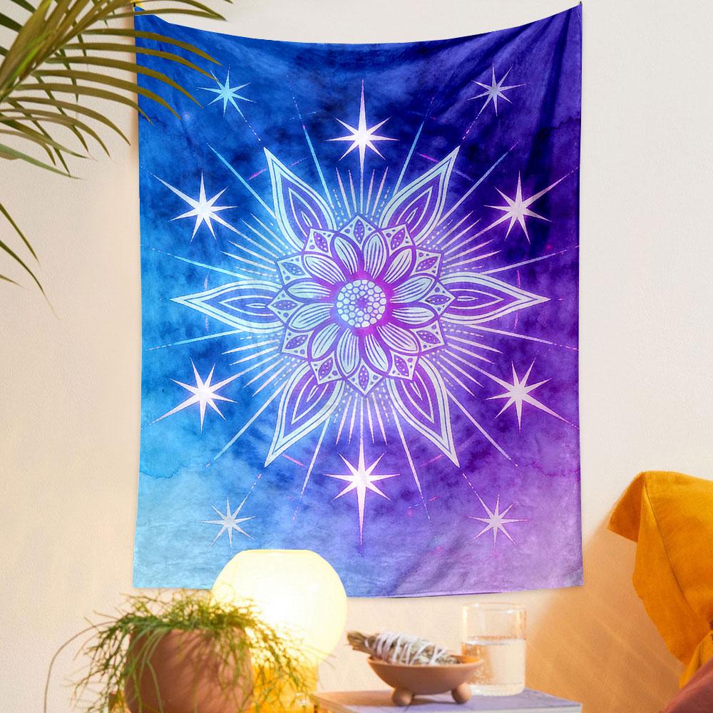 Mandala Flower with Cosmic Starry Background Patterned tapestry home decor, suitable for bedroom and living room, gift