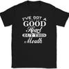 I've Got A Good Heart But This Mouth T-Shirt Funny Sarcastic Text Tee