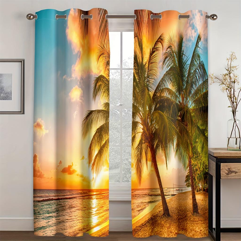 2 Stück bedruckte Vorhänge mit Waldlandschaft, Stangentasche, dekorative Fenstervorhänge, Fensterbehandlungen für Schlafzimmer, Wohnzimmer, Heimdekoration