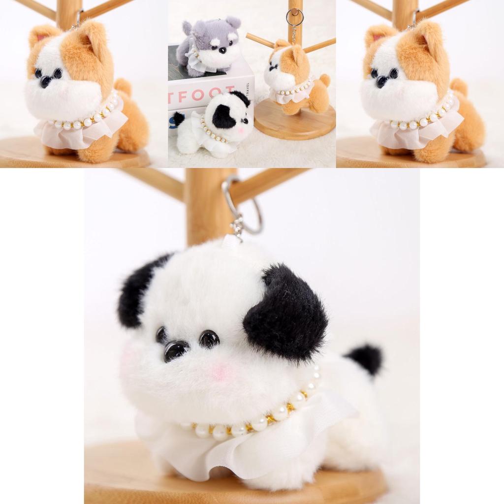 Plush Dog Keychain With Pearl Chain For Girls Gift And Bag Decoration