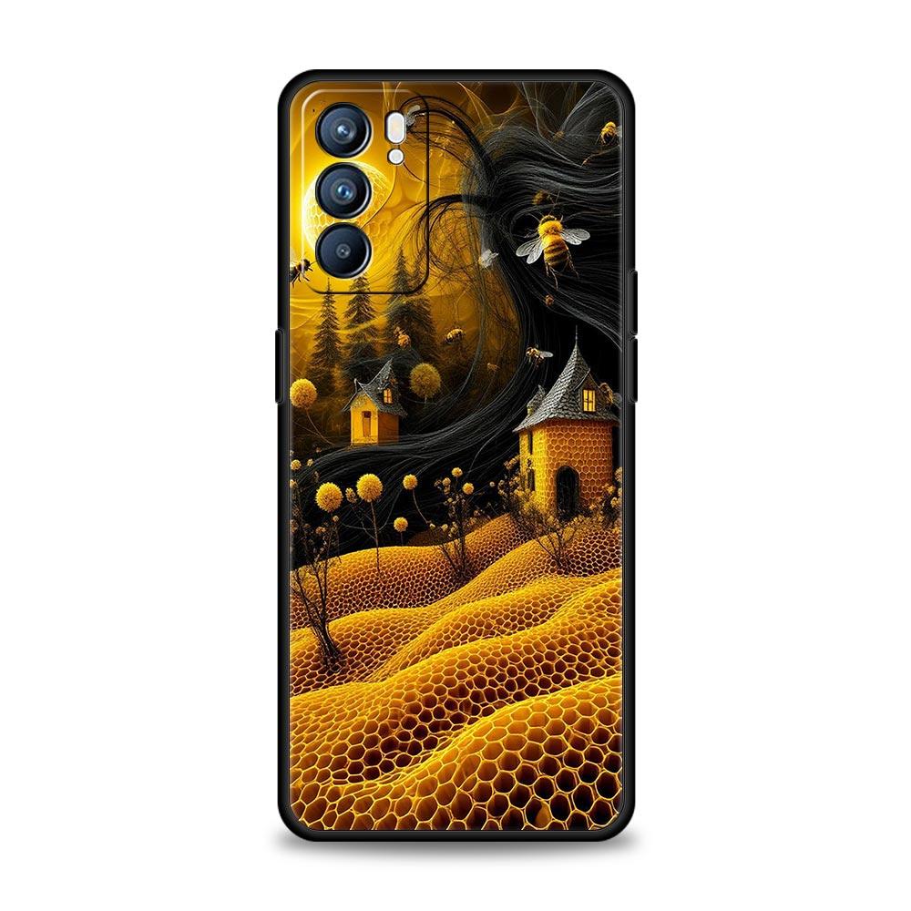 Honeybee Flower Pattern Phone Case For Oppo Reno 13 12 11 10 7 F Find X5 X6 A98 A80 A79 A78 A57 A54 A31 A17 Pro Soft TPU Cover