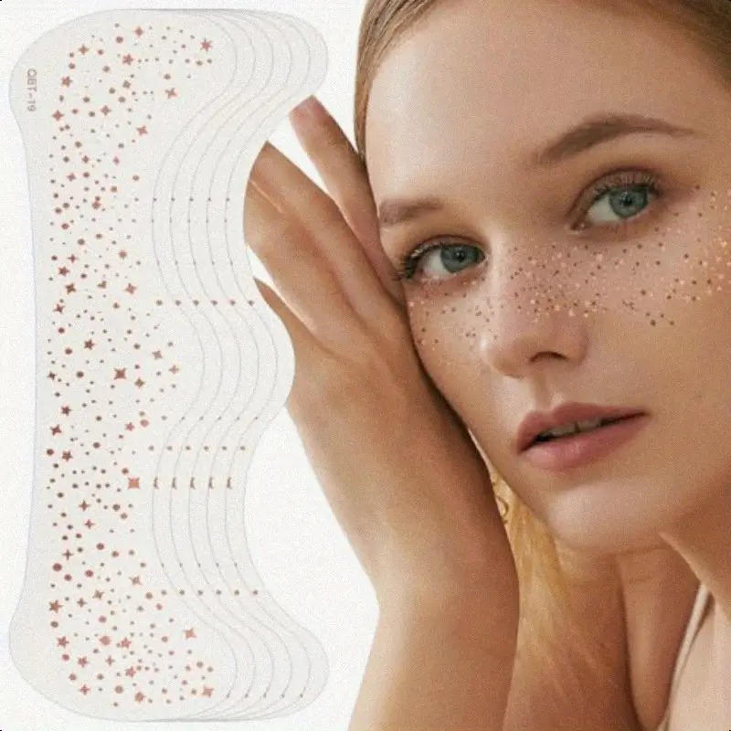 10pcs Hot Stamping Freckles Makeup Patches Metallic Golden Silver Fake Temporary Tattoo Stickers For Women Face