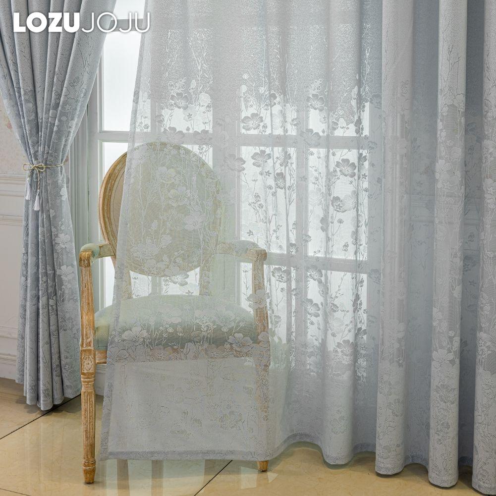 1 ks LOZUJOJU Jednoduchý moderní tylový žakárový dutý poloprůhledný průsvitný závěs do obývacího pokoje, ložnice, na balkonové okno, domácí dekorace