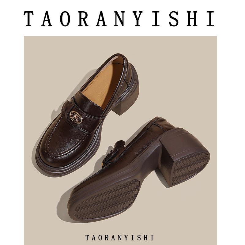 

Ретро платформа женские весенние новые ленивые платформа британские маленькие кожаные туфли женские мягкая кожа толстый каблук одинарные туфли 40 коричневый