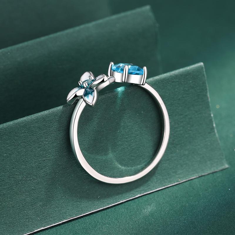 Delikat emalje safirblomst hel diamant parring for kvinner Fargerike blå originale Sterling sølv brudegavesmykker