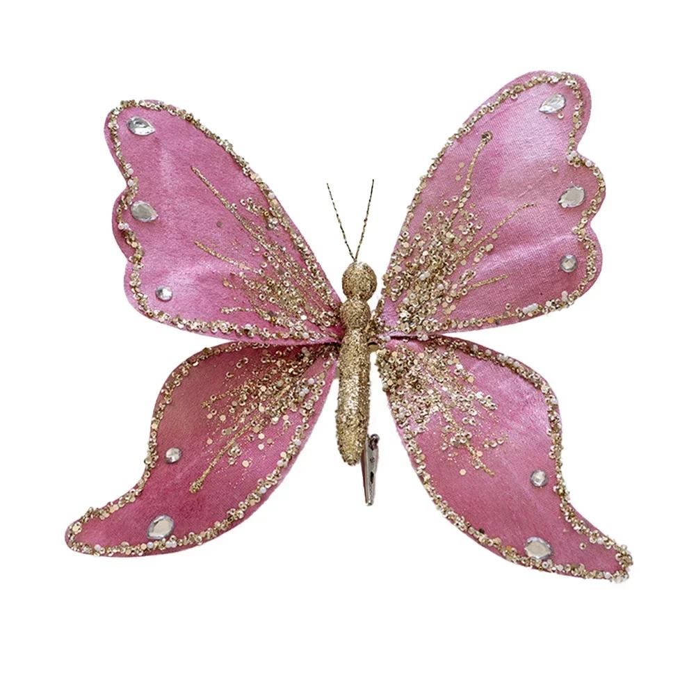 New Year Christmas Glitter Butterfly Ornament With Clip Indoor Home Fake Butterfly Craft Decorations 21x25 Cm Christmas Tree Dec