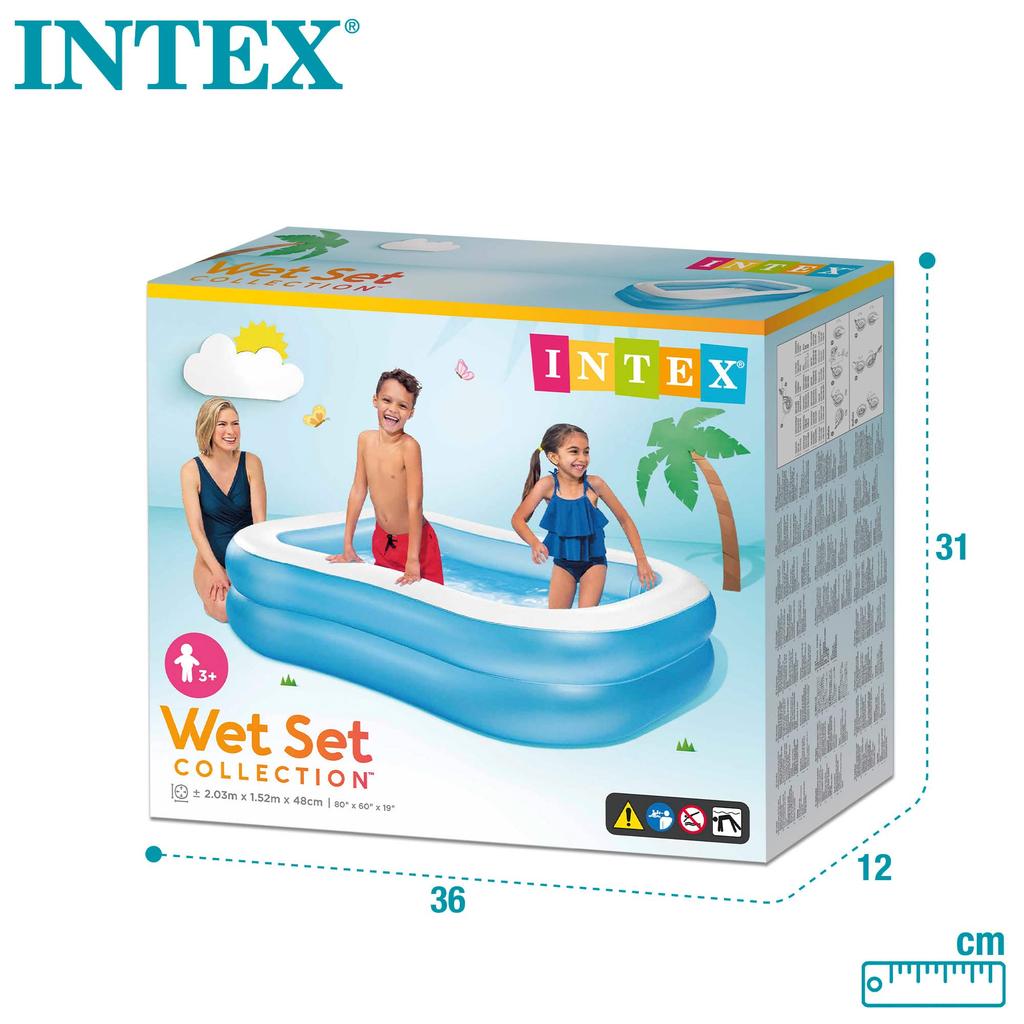 INTEX Large Swim Center Family Pool, 203 x 152 x 48 cm (8.7 x 6.7 x 18.7 inches), Blue, 57180 [Official Japanese Product]