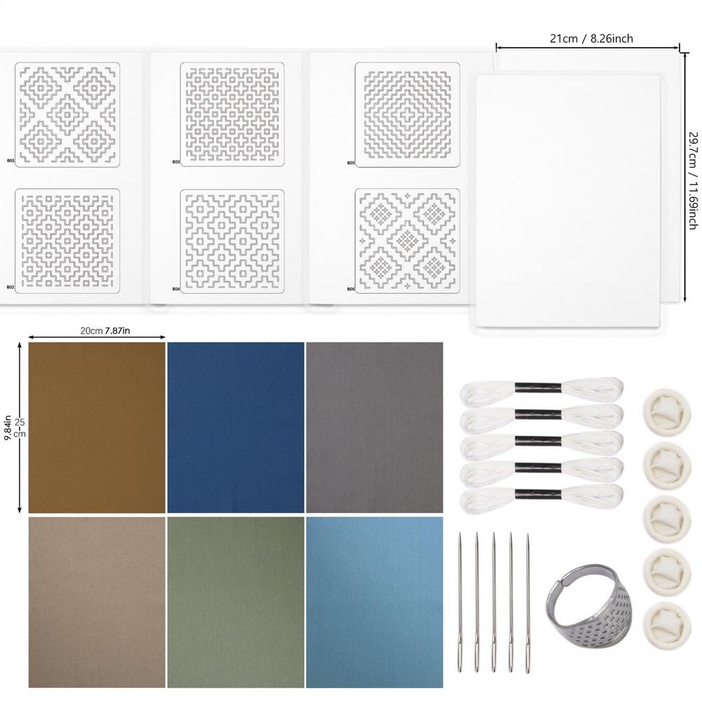 DIY Water Soluble Sashiko Embroidery Kit Sashiko Hand Sewing Needle And Fabric Material Kit For Beginner Hand Sewing Enthusiasts