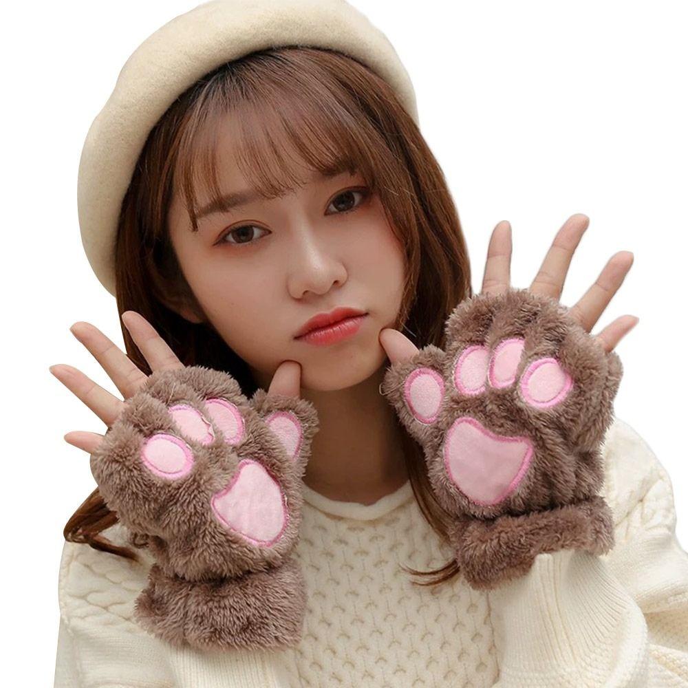Bear Paw Furry Mittens Warm Cat Paw Gloves Fashion Women Winter Gloves  Outdoor