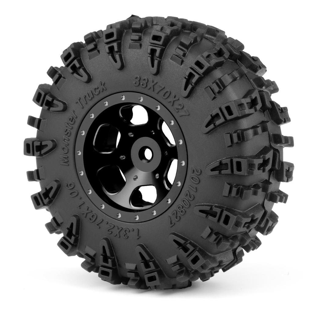 RCMAZO 4-Piece 1.3" Beadlock Wheel and Tire Set, 70mm Rubber Crawler Tires and 1.3" Aluminum Beadlock Wheel Hubs for 118 TRX4M, 124 SCX24, and FCX24