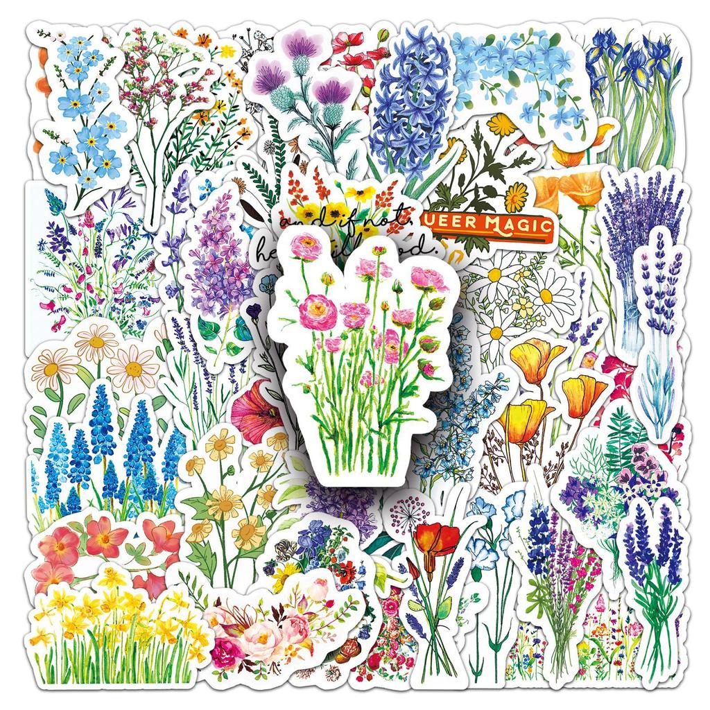 50 Flower Theme Doodle Personalized Decoration Motorcycle Suitcase Car Waterproof Stickers