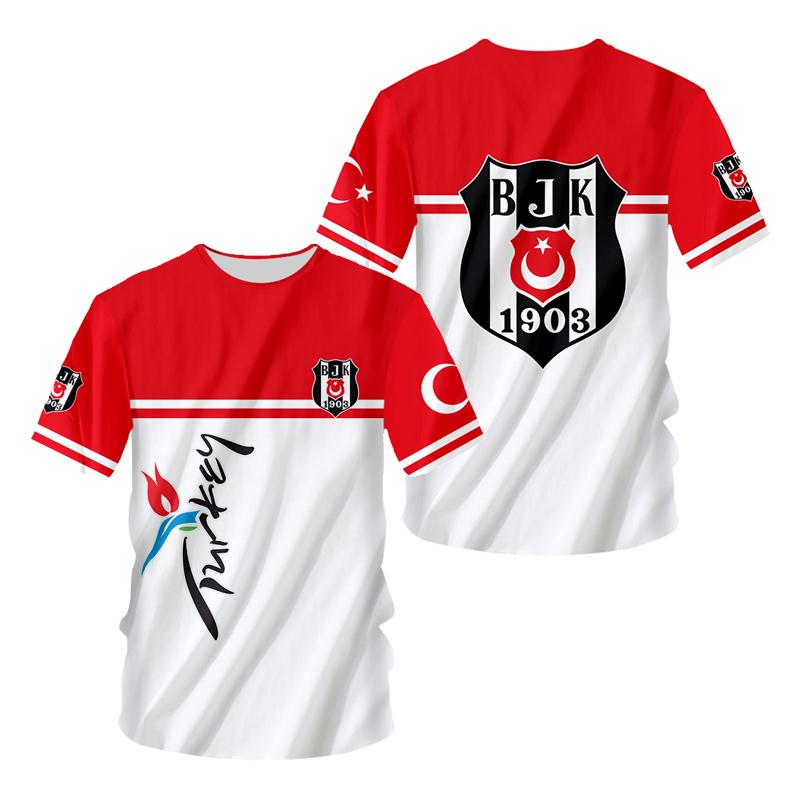 

2024 Summer short sleeve men s T-shirt Türkiye Istanbul football T-shirt 3D printing Y2k T-shirt loose sports T-shirt Tops 160 (13T-14T)