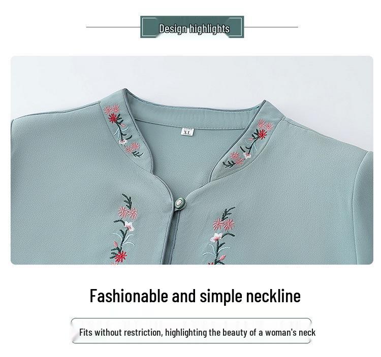 Chinese Style Embroidered Summer Shirt for Elderly Women