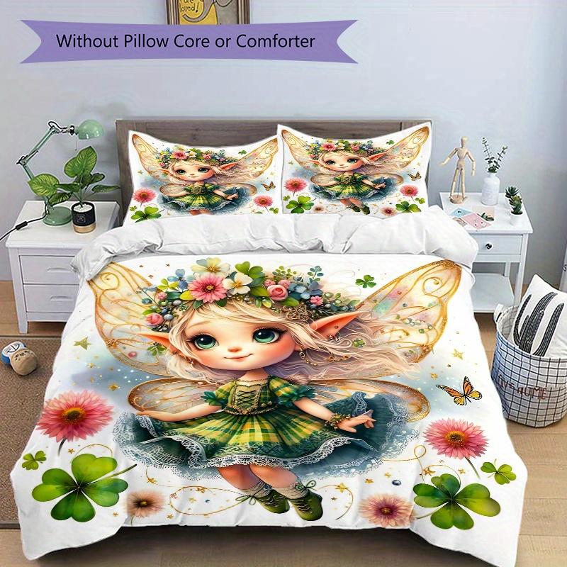 3pcs Lovely Tinker Bell Printed Quilt Set Soft and Comfortable Quilt Cover for Bedroom, Guest Room Bedding Set B058