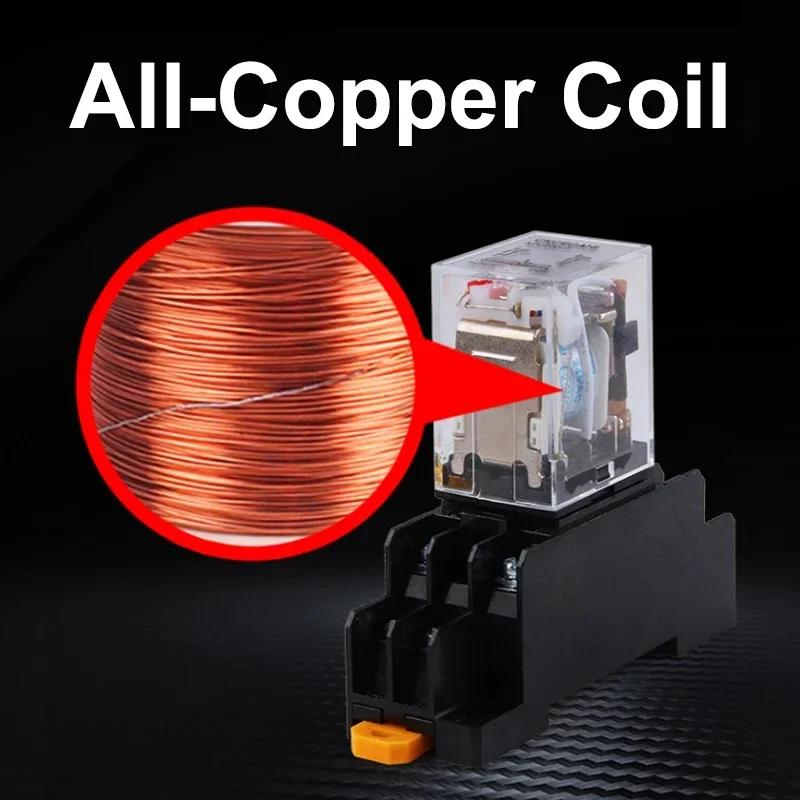10 PCS Small Intermediate Relay AC Electromagnetic Relay with Base Switch HH52P HH53P HH54P HH62P HH63P HH64P
