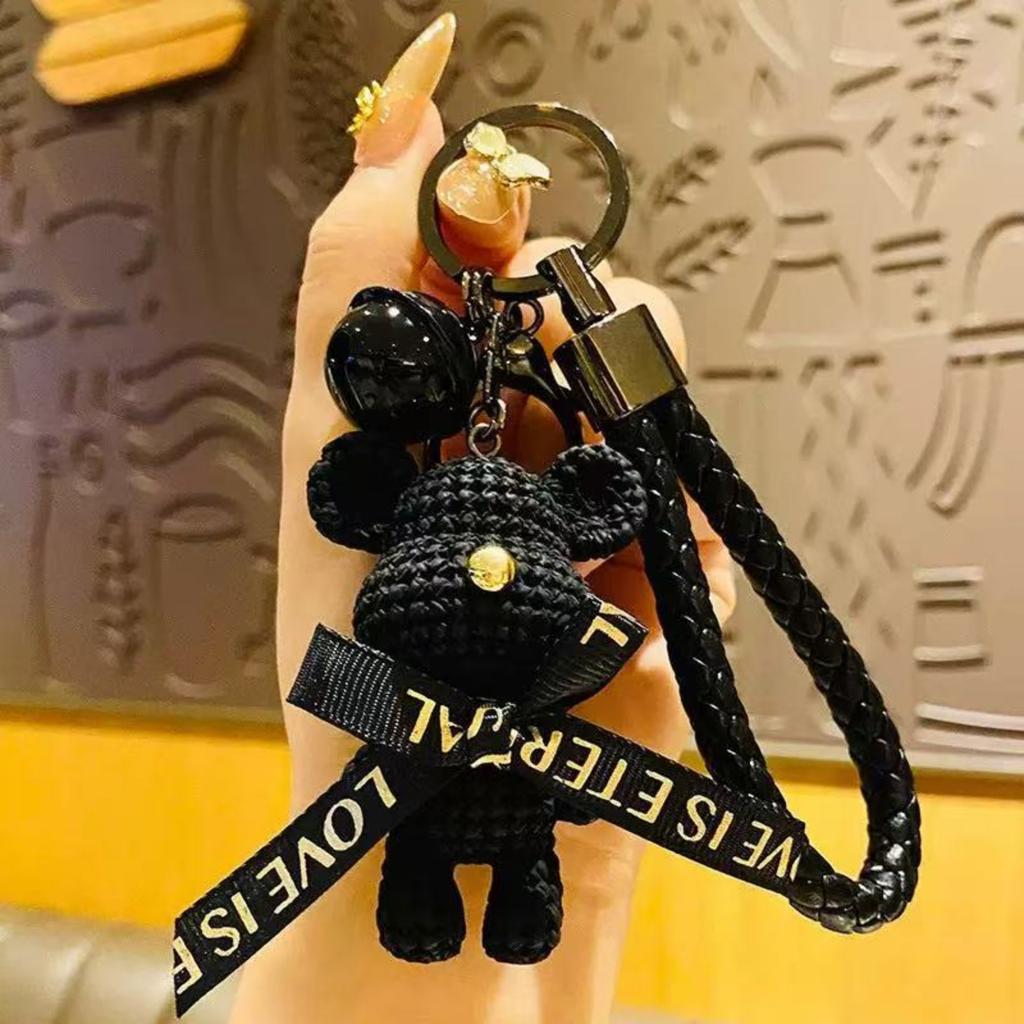 Miniature Bear Keychain with Braided Strap and Metal Bell Pendant for Keys Bag Accessories and Gift Decorations Wholesale Bulk