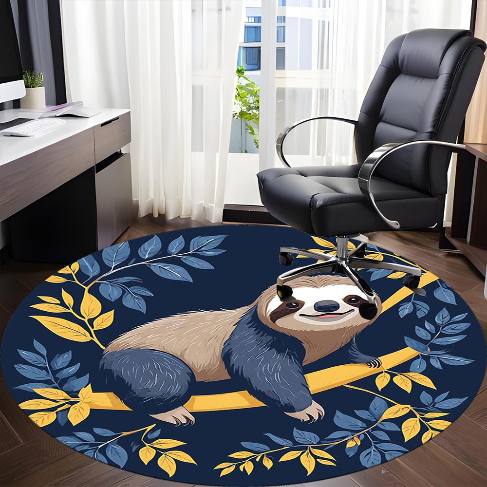 1pcSloth Branch Office Round Area Rug, Indoor Mat Suitable ForOffice, Under Office Chairs Bedroom Living Room Home Decor, Room Deco 018