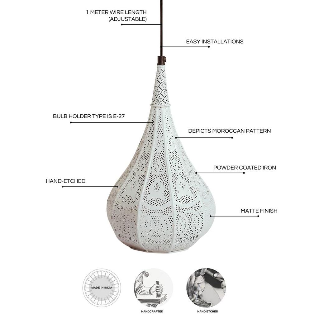 'Moroccan Flame' Pendant Hanging Light for Living Room (13.8 Inch, Iron, Matte Finish) |Pendant Light for Ceiling Light For Living Room