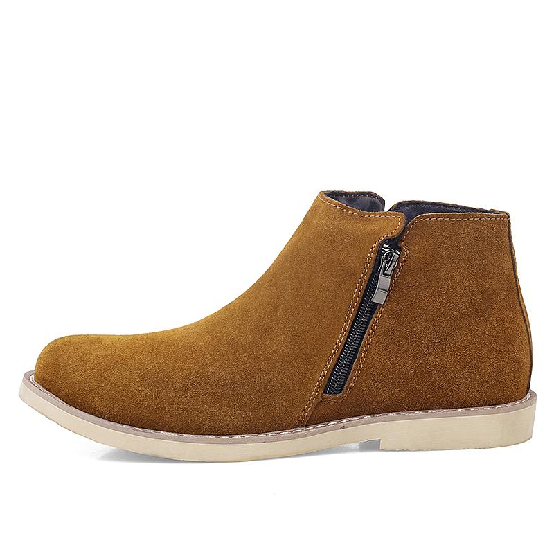 Fashion Italian Genuine Leather Men Boots Business Winter Zipper Slip On British High Boot Mens Cowhide Pointy Boots Suede Chelsea Boots