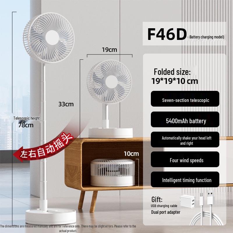 Compact Foldable Office Desk Fan: Rechargeable, Oscillating, Strong Wind, Long Battery Life, Portable for Student Dorms