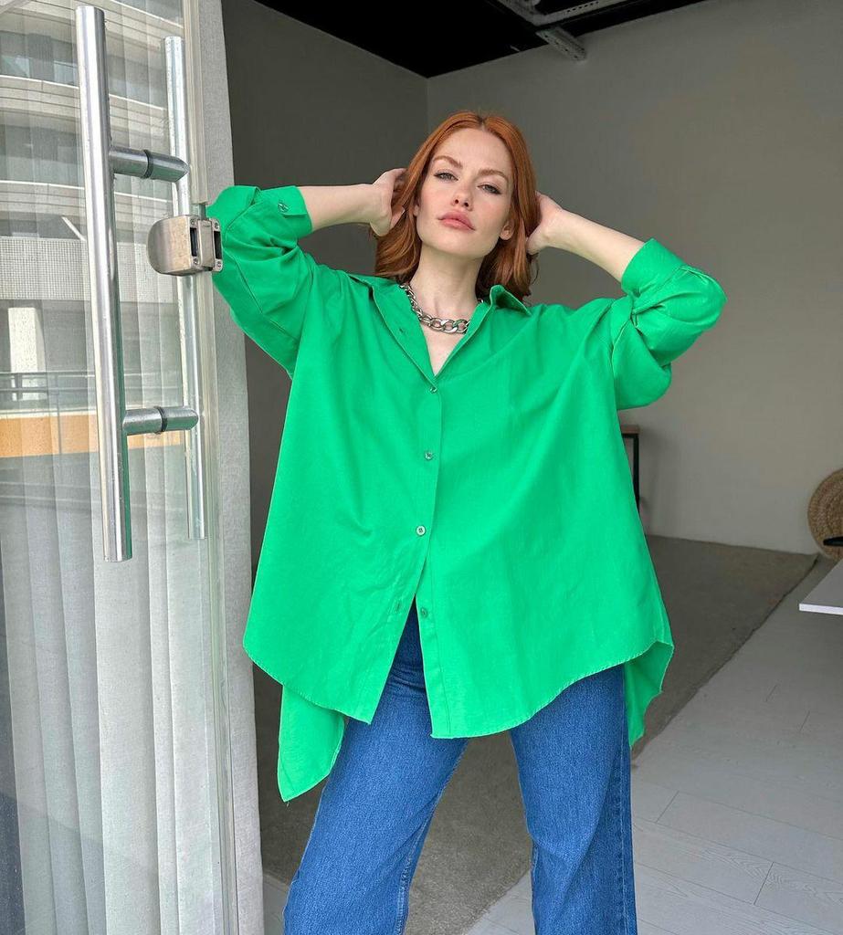 European and American Women's Solid Color Long-Sleeve Back Slit Loose Shirt - Autumn 2023 Fashion.