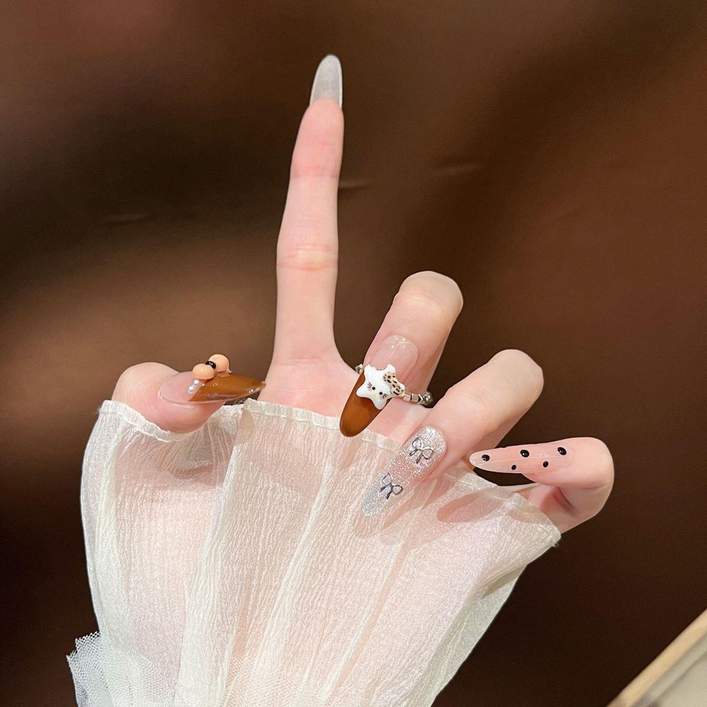Handmade Medium-Long Cute Cat Cartoon Nail Stickers - Reusable False Nail Tips
