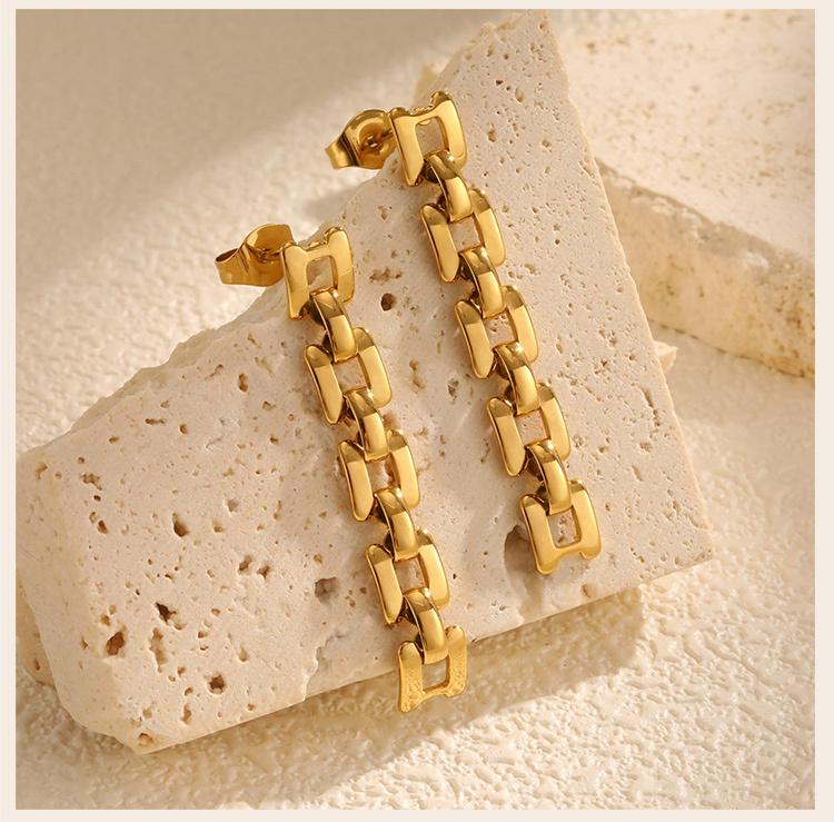 Boucles d'oreilles pendantes maille chaîne pour femmes, Boucles d'oreilles maillon long, Bijoux Hiphop minimalistes en acier inoxydable