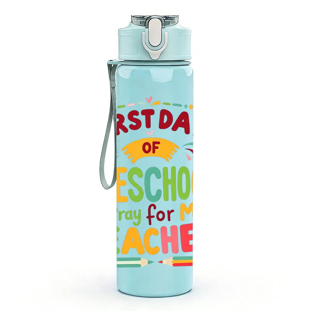 1PC Preschool Teacher Letter Print 750ml Color Plastic Water Bottle Leakproof Flip Straw Lid For Sports Office Home Use