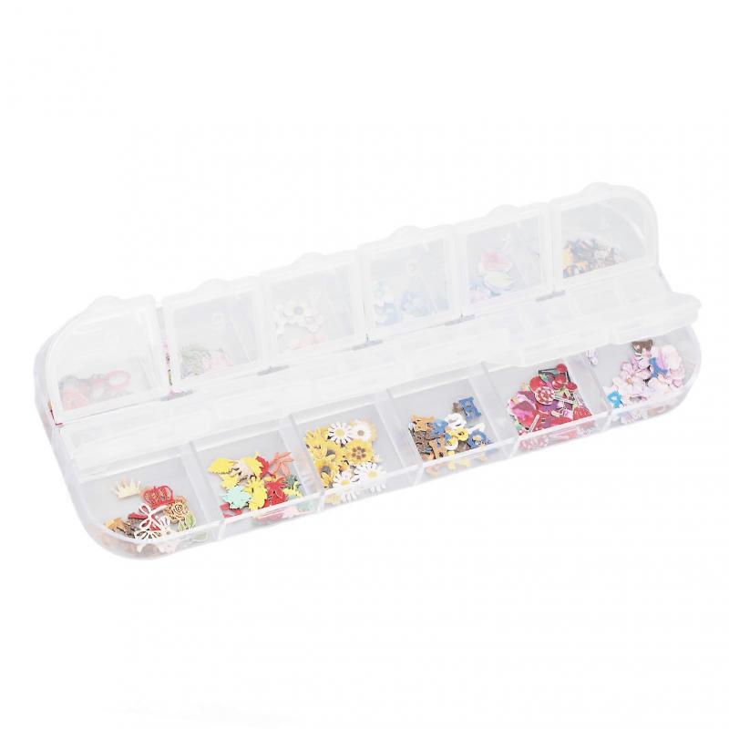 12 Grids Mixed Nail Stickers Delicate Decorative 3D Slices Colorful Flowers Art DIY Long Lasting Stickers