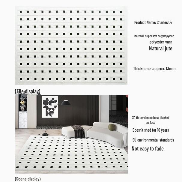 

Black & White Check Luxury Carpet: Antibacterial, Stain-Resistant, Bauhaus Cream Style for Living Room/Bedroom 1.6x2.3m