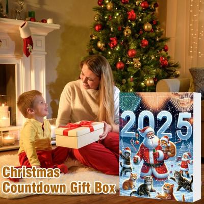 Katzen Adventskalender 2025 2D Acryl Niedliche Katzen Ornamente 24 Tage Weihnachts-Countdown-Kalender Feiertagsbaum Hängedekoration für Katzenliebhaber