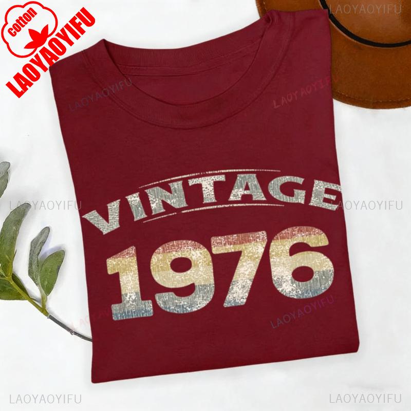 50th Birthday Retro1976 TShirt Gift for Women and Men Vintage Printed Tshirt Tops High Quality Cotton Regular Short Sleeve