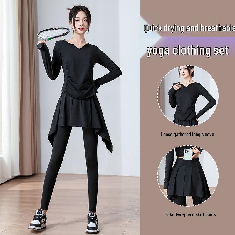 

2024 Women s High-End Yoga & Pilates Set: Long Sleeve Top & Tennis Skort Extra Large