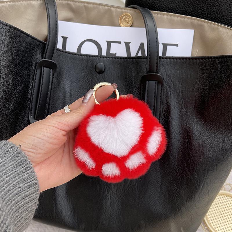 

Real Fur Kitten Paw Charm - Plush Rabbit Fur Keychain & Bag Pendant