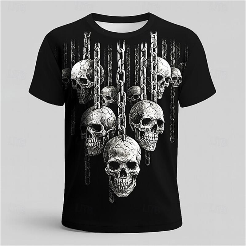 

Retro Horror Skull Print Men s T-shirt Classic Summer Casual O-neck Short-sleeved Men s Fashionable Loose Oversized Top Women Clothing XXS