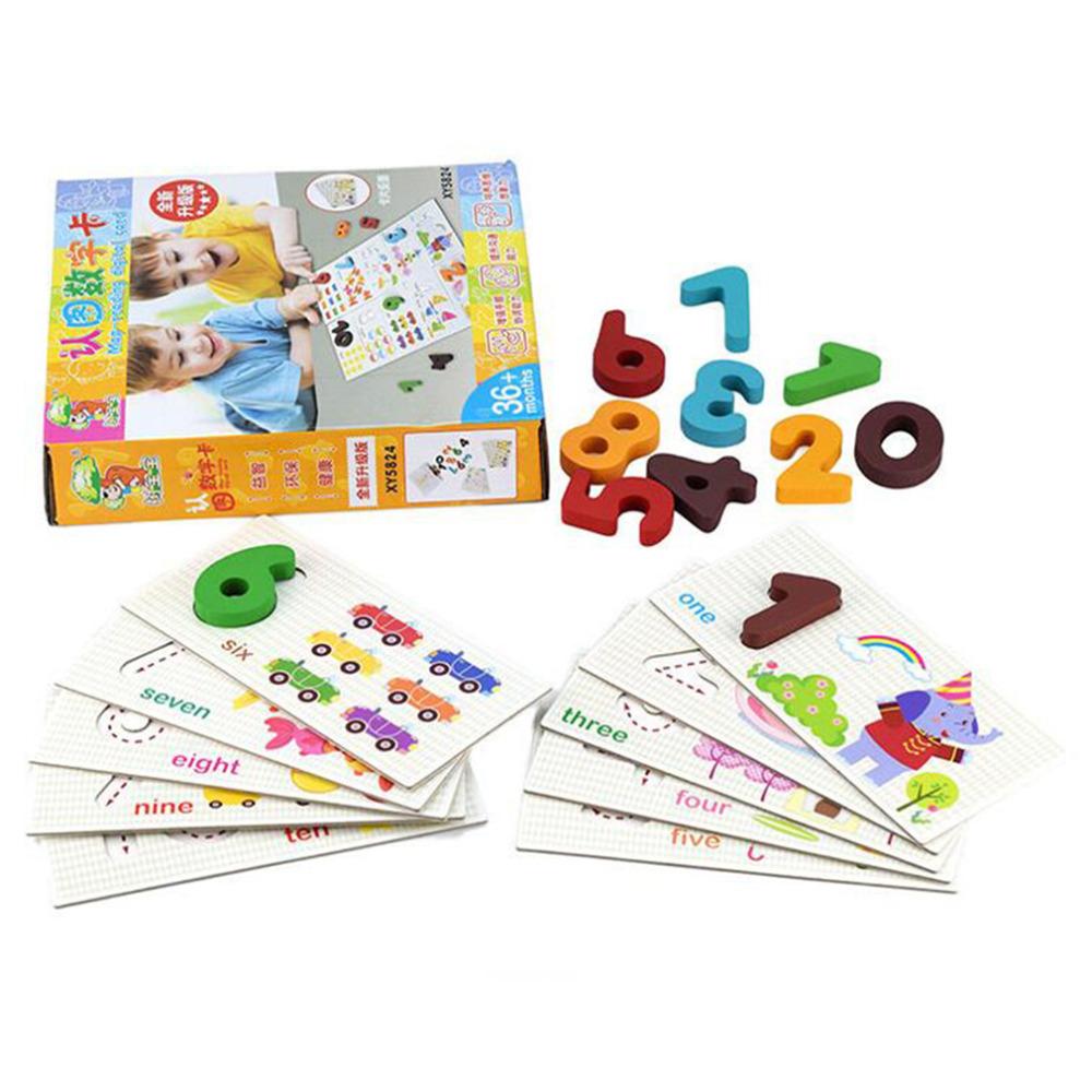 1-10 Digital Wooden Toys 10pcs Card Matching 3D Puzzle Kids Early Learning Cartoon Animal Math Puzzl