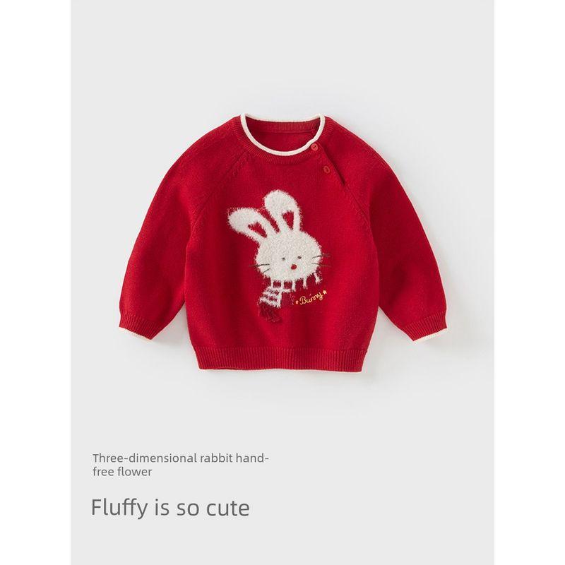 David Bella Girls' Sweater Pullover Warm Winter New Baby Red Knitwear Kidsren's New Year's Top