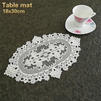 French Romantic Lace Embroidery Oval Table Mat Plate Cup Cushion Kitchen Restaurant El Placemat Coaster Banquet Party Coffee