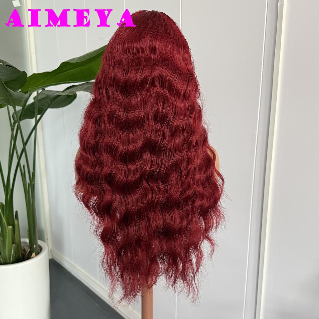 AIMEYA Burgundy Lace Wig Long Body Wave Synthetic Hair Glueless 13x4 Lace Front Wig for Women Wine Red Wigs Daily Wear Cosplay