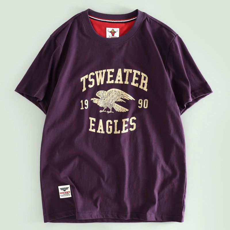Overstock Export Brand Men s Summer T-Shirts, Round Neck Short-Sleeve T-Shirts, Japanese Export Men s Tops Purple M
