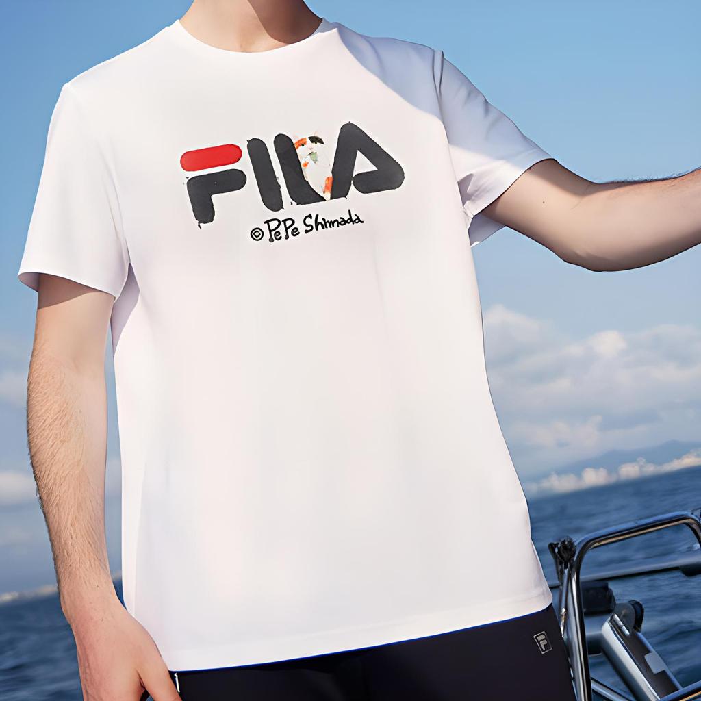 Fila X Pepe Shimada Co-Branded Casual Breathable Printed Sports T-Shirt Men Tops Standard-White F11M133196F-WT