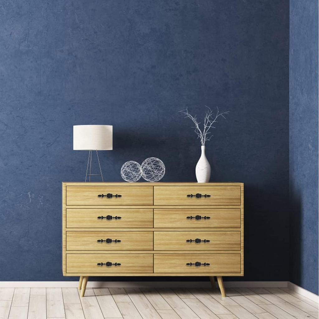 Pull Handle, Vintage Style Zinc Alloy Door Knob with Screw, Fit for Drawer Cabinet, 4-Pack (Black)