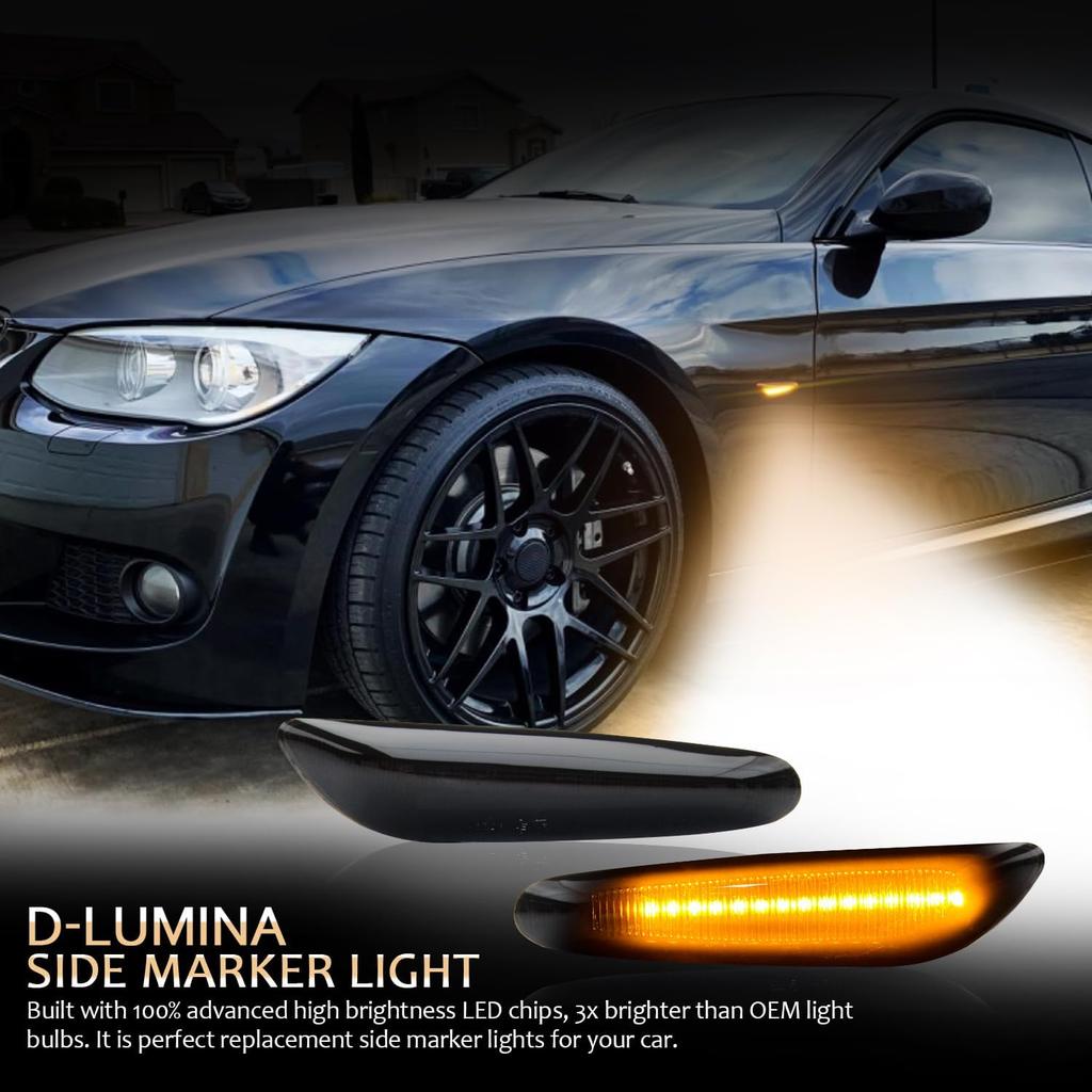 D-Lumina Sequential Amber LED Side Marker Lights Turn Signal Lamp Assembly for BMW E90 E91 E92 E93 E46 E53 E60 E61 X3 E83 X1 E84 E81 E82 E87 E88 Side