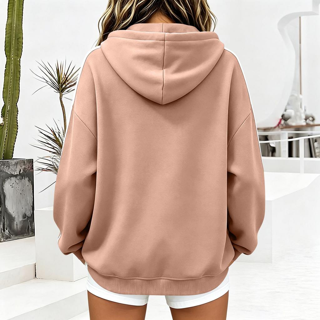 Women's Hooded Sweatshirt Long Sleeve Color Pullover with Pockets Casual Fall Fashion