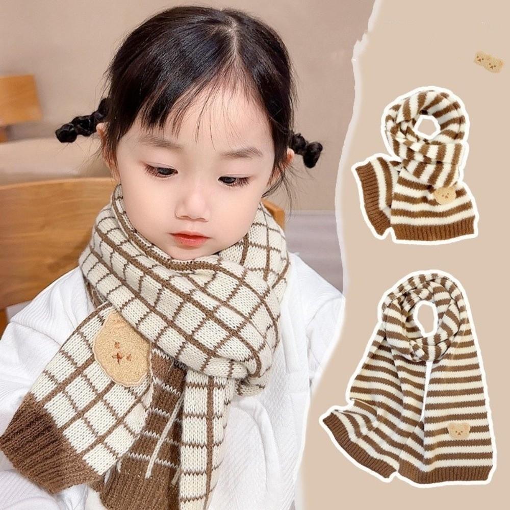 Winter Warm Children's Scarf Cute Bear Neck Cover Cute Striped Knitted Scarf